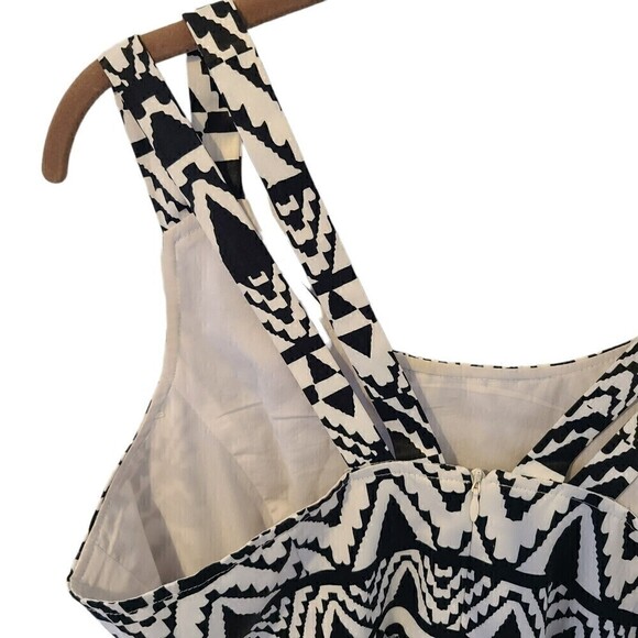 Jade Melody Tam Ikat Sheath Dress Medium Black & White Double Strap Lined Shift - Picture 3 of 12